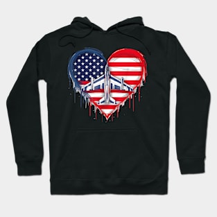 Fighter Jet Airplane American Flag Heart 4Th Of July Hoodie